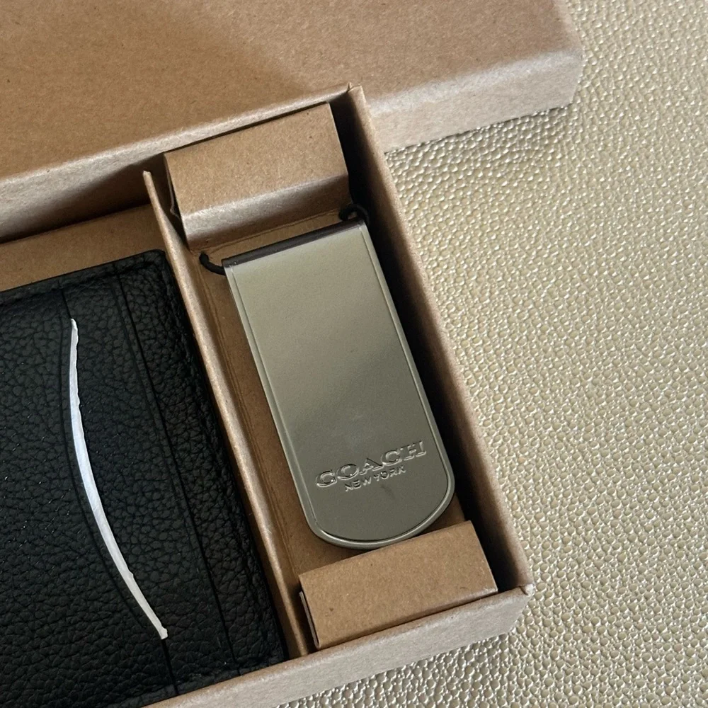 NWT Coach 3-in-1 Black Leather Wallet & Money Clip Set